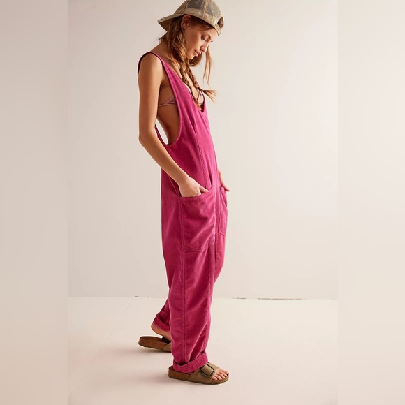 We The Free Pants - We The Free High Roller Cord Jumpsuit in Magenta Pink - Size Small